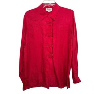 Vintage Silk Paisley Asian Inspired Cheongsam Shirt Size 10 Red 90s Y2K Jessica